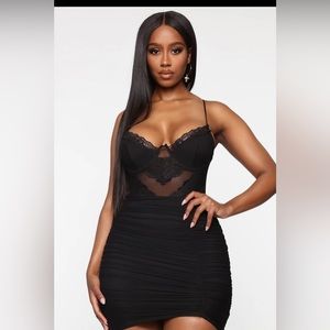 Fashion Nova Black Ruched Mini Dress, Size M